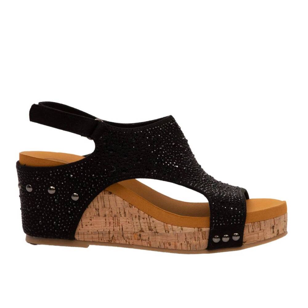 NEW MAKER'S women's barbara rhinestone covered wedge in black crystal